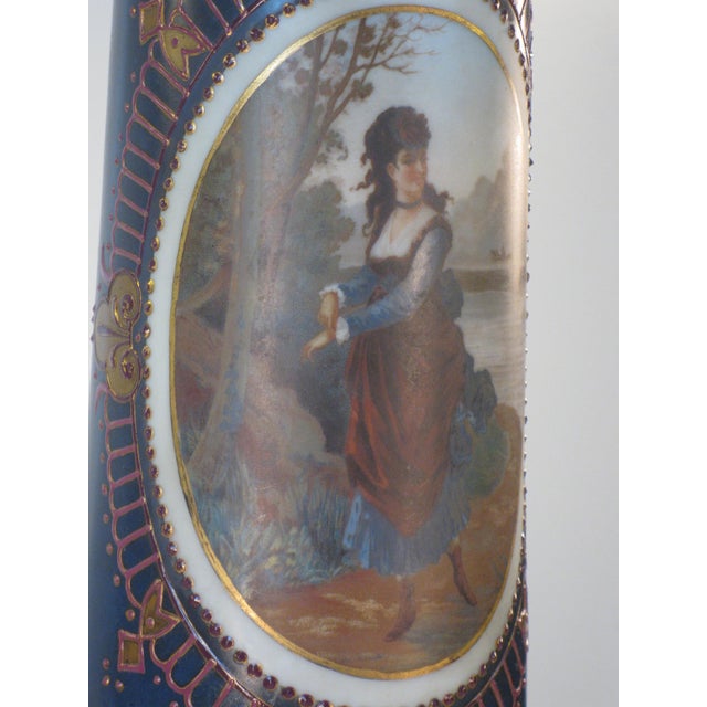 Late 19th Century Table Lamp French Maiden River Bristol Glass Vase Hand Painted Enameled Brass For Sale - Image 13 of 15