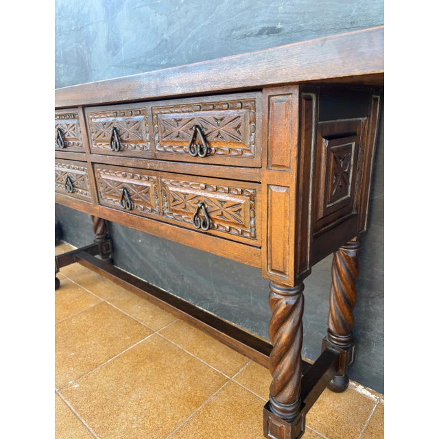Brown Spanish Renaissance Style Console Table with Spiral Turned Legs, 1920s For Sale - Image 8 of 9