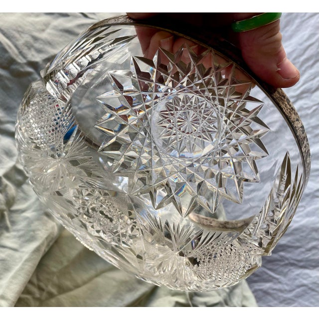 H. Meyen German 800 Silver Rimmed Deeply Brilliant Cut Glass Round Center Bowl For Sale - Image 6 of 11
