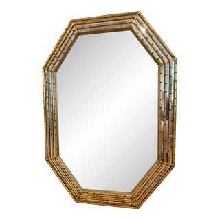 Vintage Carolina Mirror Company Gilt Faux Bamboo & Mirrored Octagonal Wall Mirror For Sale