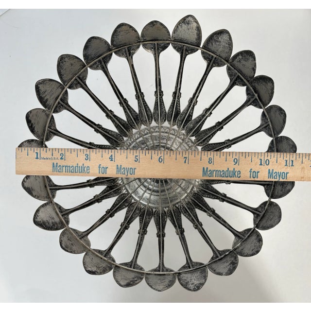 Metal Mid-Century Silverplate Spoon Sculpture Pedestal Bowl | Hollywood Regency Sculptural Centerpiece For Sale - Image 7 of 7