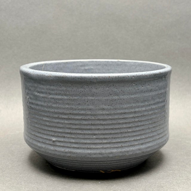 Contemporary Vintage Blue Gray Speckled Glazed Ceramic Art Pottery Planter Pot For Sale - Image 3 of 7