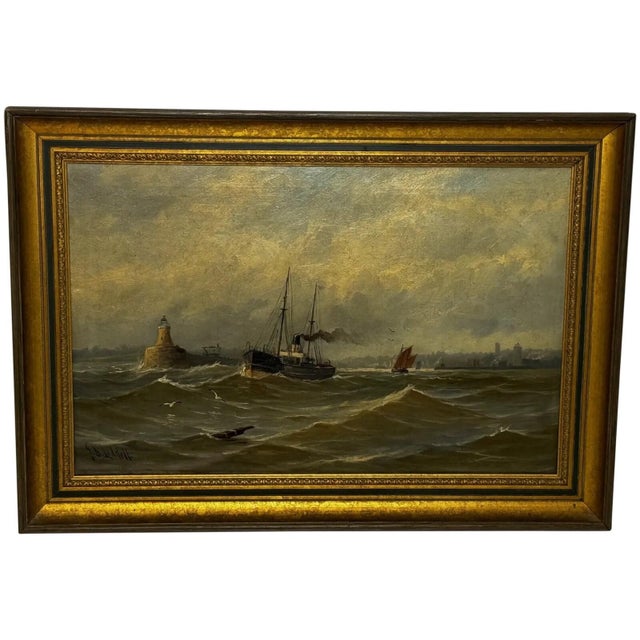 Antique Victorian Marine Oil Painting of the River Tyne, Steam Tug Leaving Newcastle, by John Davison Liddell, c.1890 For Sale - Image 12 of 18