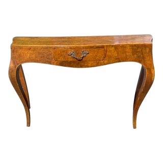 1960s Vintage Mid Century Oyster Burl Italian Single Drawer Desk with Saber Legs For Sale