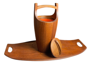 Mid-Century Danish Teak Ice Bucket and Tray by Jens Quistgaard for Dansk Designs, 1950, Set of 2