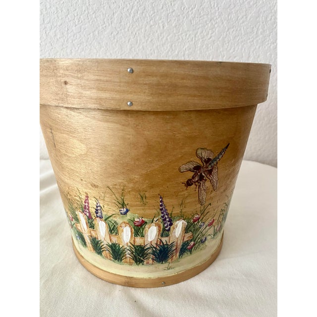 Vintage Indoor Wooden Folk Art Country Cottage Farmhouse Motif Hand-Painted Planter/Basket/Bucket For Sale - Image 9 of 18