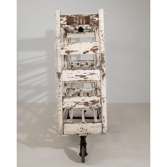 White Patinated Bakery Rack on Wheels, Antique, France, Early 20th Century For Sale In Greensboro - Image 6 of 10