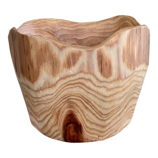 Hand Carved Pottery Barn Style Decorative Wood Bowl For Sale