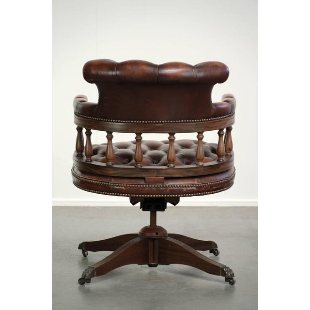 English Cowhide Chesterfield Swivel and Tilt Button Office Chair For Sale - Image 4 of 16