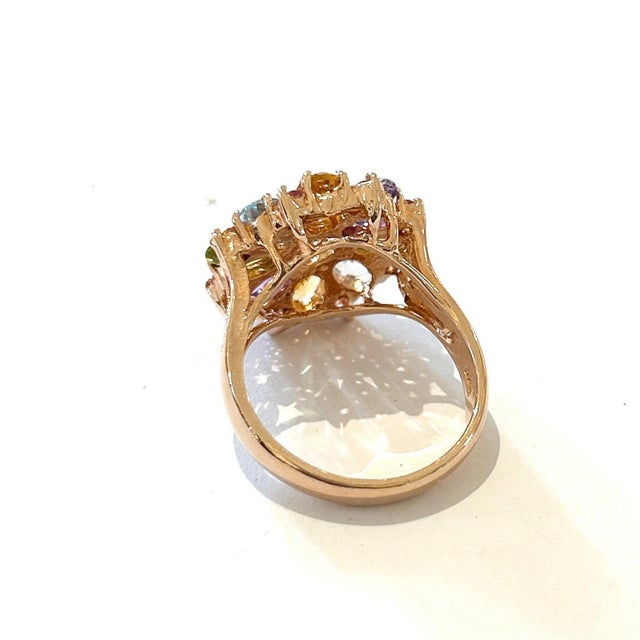 Bochic “Orient” Amethyst and Green Peridot Cocktail Ring 18K Gold and Silver, Size 7 For Sale - Image 9 of 9