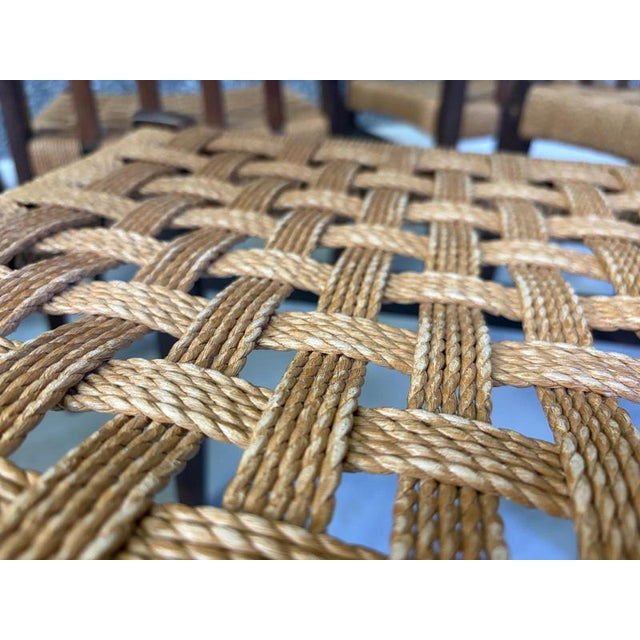 Vintage Teak and Cord Dining Chairs, 1960s, Set of 8 For Sale - Image 3 of 11
