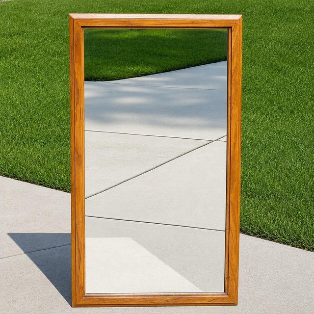 Drexel "Consensus" Collection | Solid Pecan Wood Wall Mirror | Large 45.5 X 25.5 | Mid Century Modern | Vintage For Sale - Image 9 of 10
