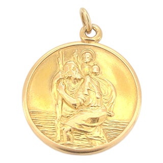 Vintage 1970s Italian 18k Saint Christopher Medical Medallion, Pendant For Sale