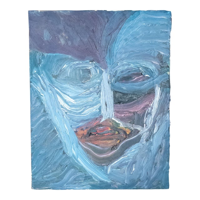 1980's Abstract Modernist Portrait Painting With Heavy Impasto, Signed Illegibly For Sale
