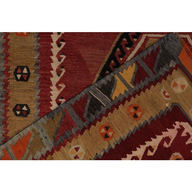 Textile Vintage Turkish Kilim Rug in Red, Beige-Brown and Blue Tribal Geometric Patterns For Sale - Image 7 of 8