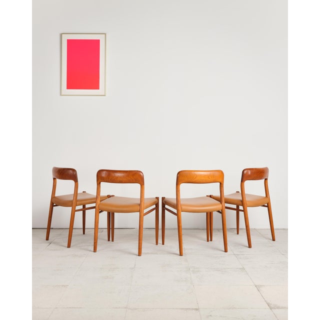 Dimensions: approx. 50 × 47 × 75 × 44 cm (width × depth × height × seat height) Original set of four dining chairs by...