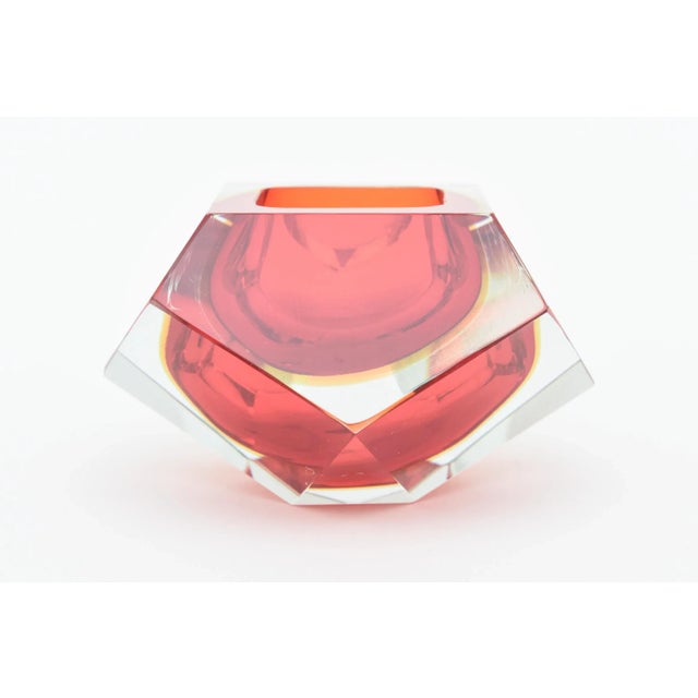 Glass Vintage Alessandro Mandruzzato Murano Faceted Sommerso Glass Bowl, Red, Yellow For Sale - Image 7 of 12