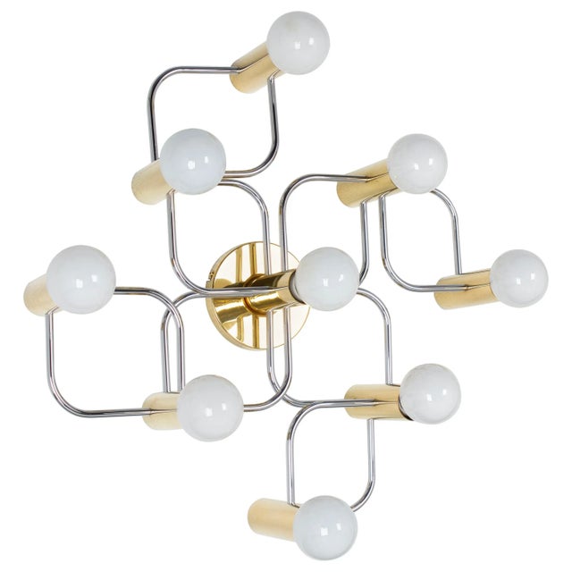 Metal Leola Flush Mount in Brass & Chrome by Sciolari, Germany, 1970s For Sale - Image 7 of 7