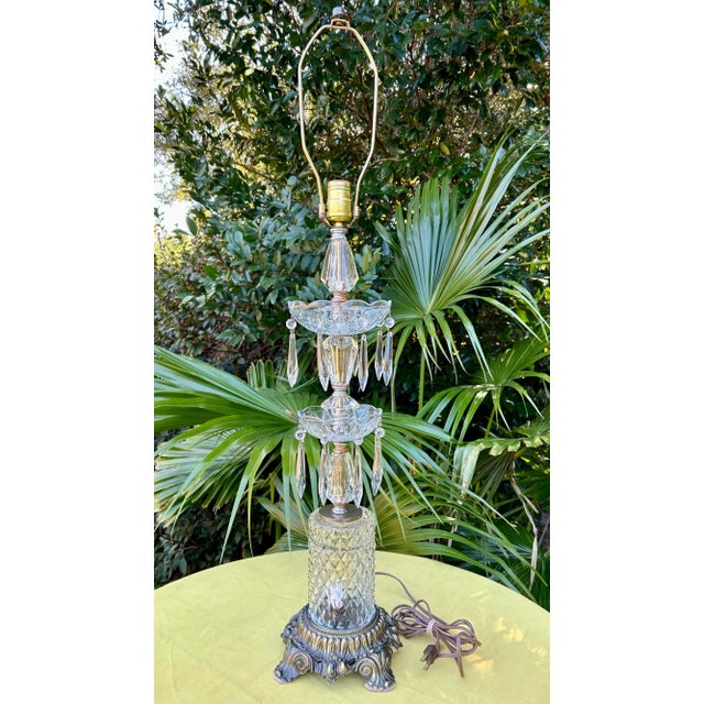 Transparent 1960s Hollywood Regency Crystal Lamps With Lighted Bases A Pair For Sale - Image 8 of 12