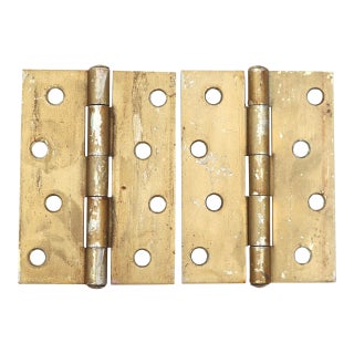 Pair of Vintage 3 X 4 In. Brass Plated Steel Cabinet Door Hinges For Sale