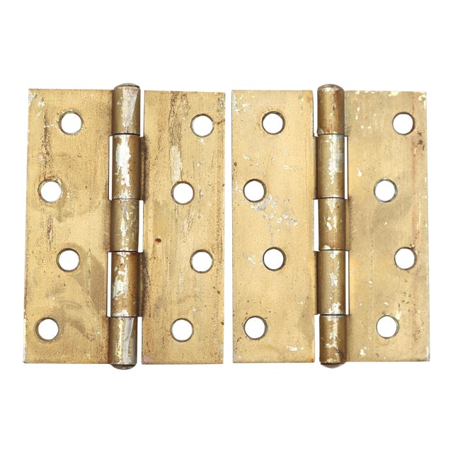 Pair of Vintage 3 X 4 In. Brass Plated Steel Cabinet Door Hinges For Sale
