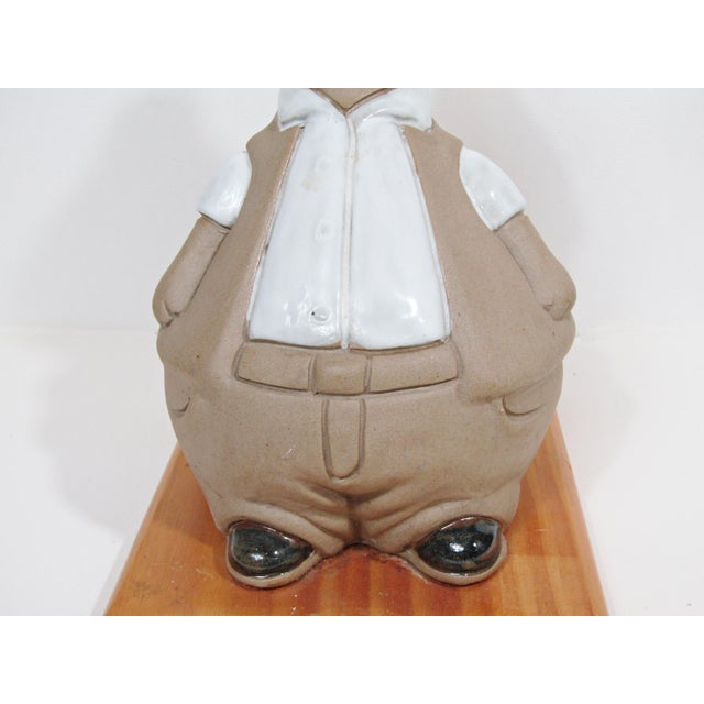 Large Mexican Figurative Ceramic Decanter on Wood Base, C. 1970s For Sale - Image 4 of 13