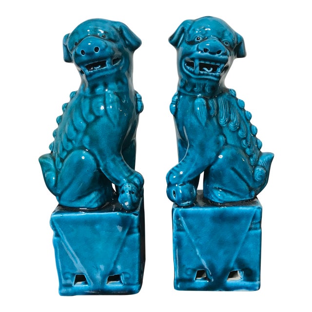 Vintage Chinese Porcelain Turquoise Foo Dog Figurines a Pair Chairish