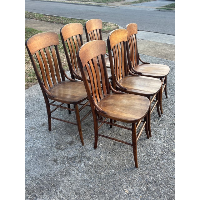 Wood Hold for Xavier - Antique Rustic Arts & Crafts Dining Chairs - Set of 6 For Sale - Image 7 of 12