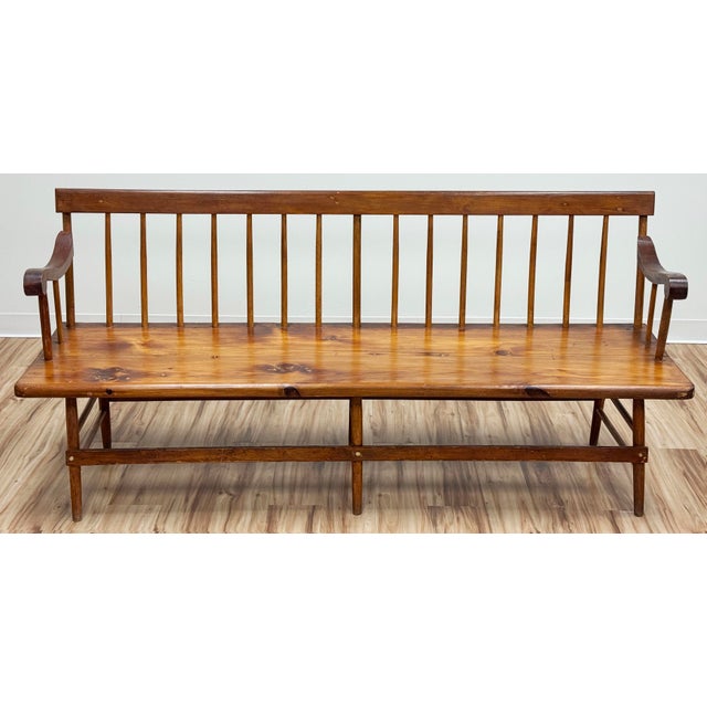 Farmhouse Antique Wood Spindle Back Deacons Bench For Sale - Image 3 of 16