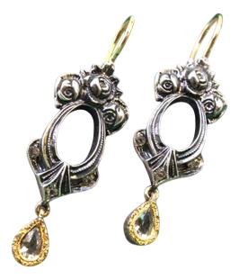Gold and Silver Earrings with Diamond Chips, Set of 2
