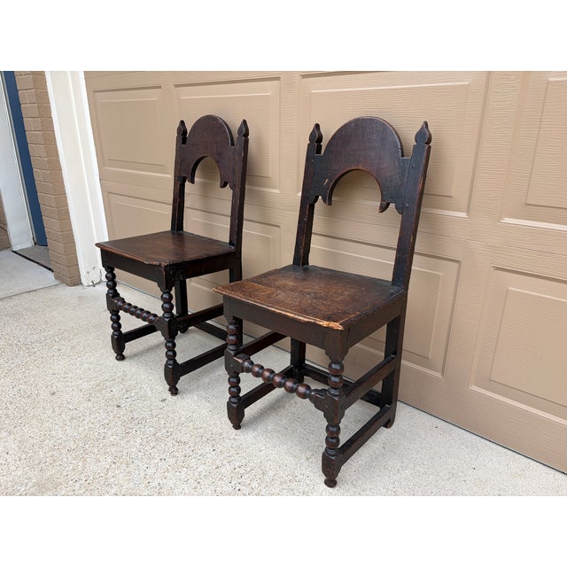17th Century English Yorkshire Oak Backstool Chairs, a Pair For Sale In South Bend - Image 6 of 17