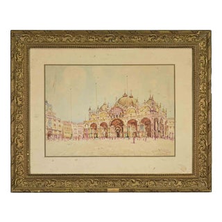 Mariano Fortuny, Nazzareno Cipriani, View of Piazza S. Marco, 19th Century, Watercolor For Sale