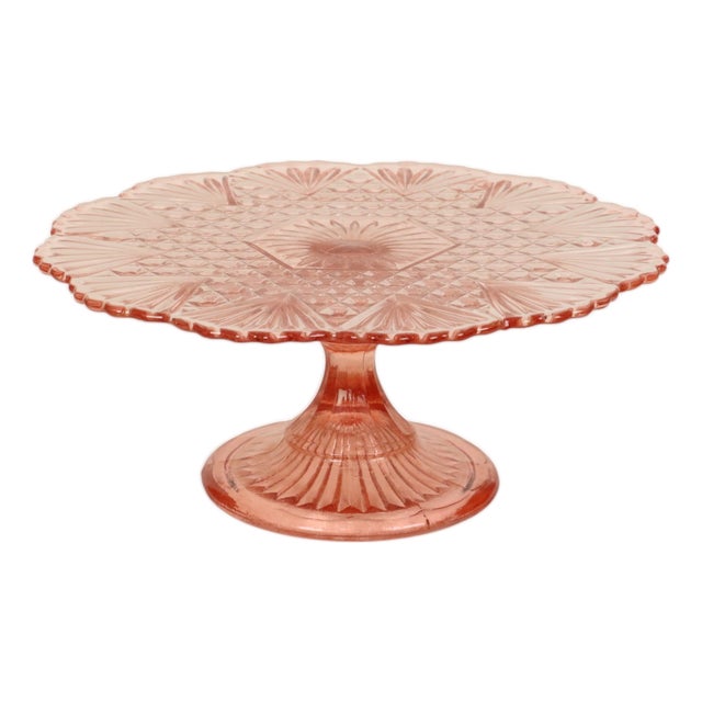 Art Deco Pink Rosaline Glass Cake Plate, 1930s For Sale