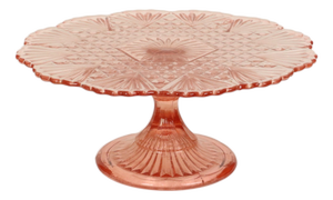 Art Deco Pink Rosaline Glass Cake Plate, 1930s