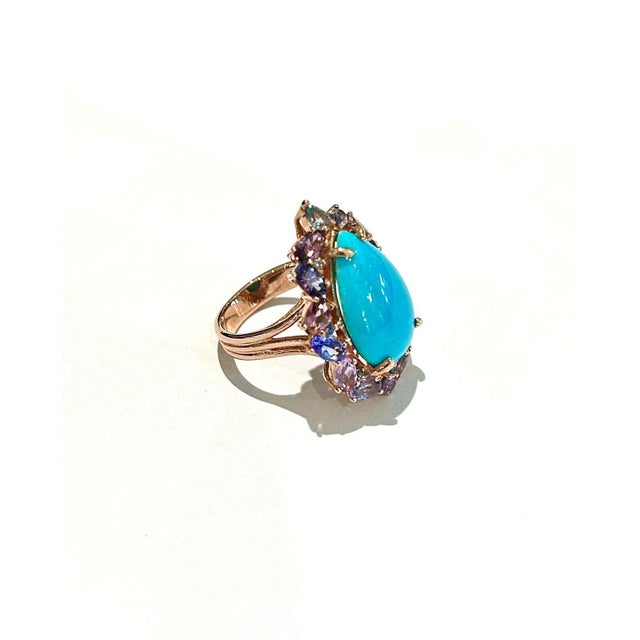 Bochic "Capri" Vintage Turquoise & Tanzanite Ring Set In 18K White Gold & Silver For Sale - Image 13 of 18