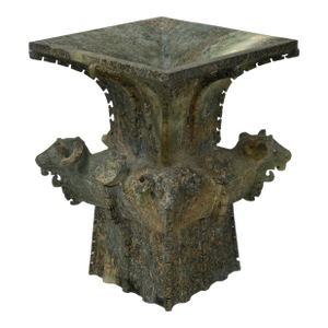 Green Gray Stone Carved Ritual Fengshui Ding Display Art