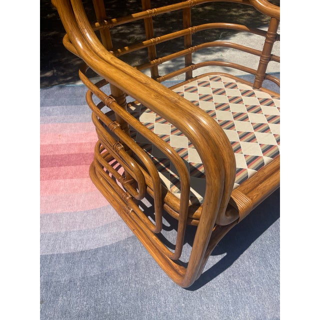 Vintage Brown Jordan Rattan Wingback Chair, With New Sunbrella Cushion For Sale - Image 10 of 12