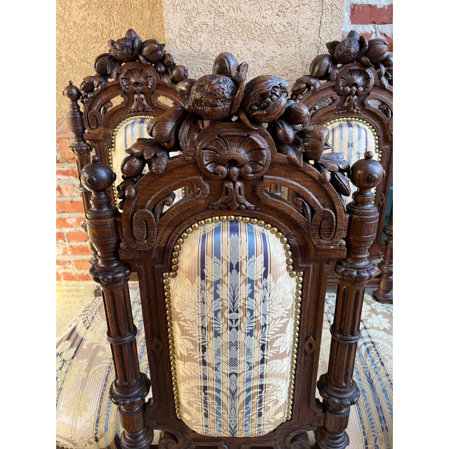 Wood Set 6 Antique French Dining Chairs Renaissance Carved Oak Black Forest C1880 For Sale - Image 7 of 18