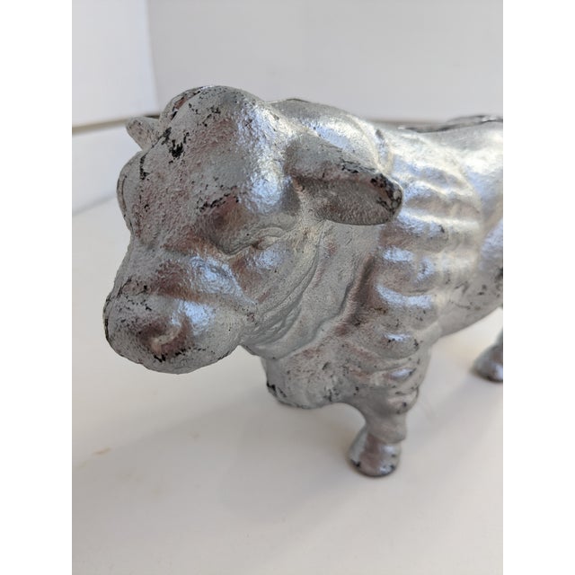 Metal Vintage Cast Iron Cow Bull Bank Doorstop For Sale - Image 7 of 11