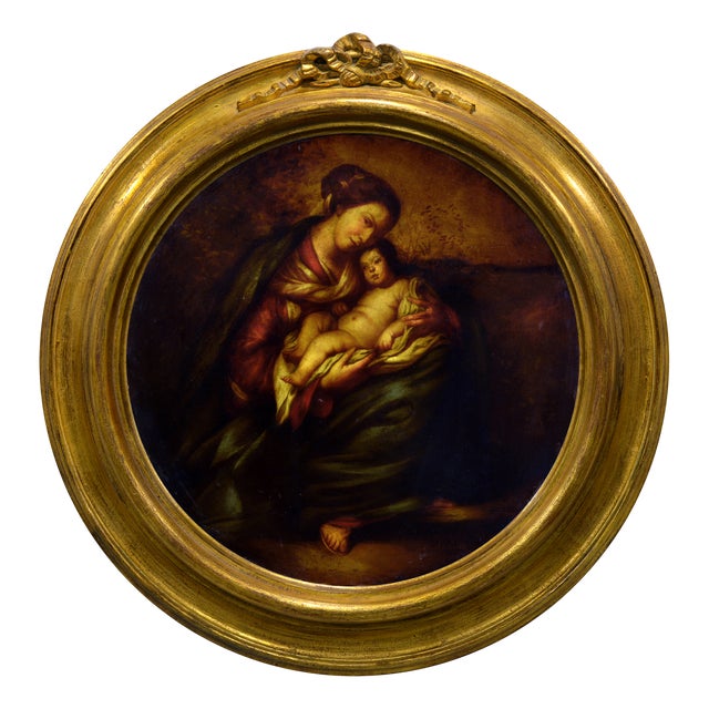 Sacred Maternal Love, Oil Painting on Canvas, 1950s, Framed For Sale