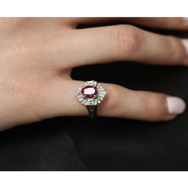 Late 20th Century Gia Certified Ruby & 0.54ct Diamond Platinum Ring, Size 4.75 For Sale - Image 17 of 18