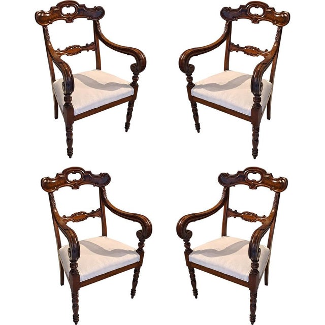 Brown Genoa Walnut Armchairs, 1800s, Set of 4 For Sale - Image 8 of 8