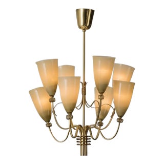 Solid Brass Chandelier – 8 Light Scandinavian Modern Sputnik Fixture For Sale