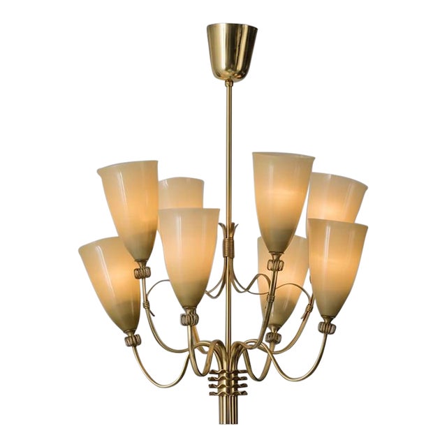 Solid Brass Chandelier – 8 Light Scandinavian Modern Sputnik Fixture For Sale