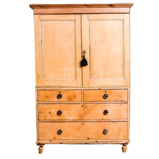 Antique Scrubbed Pine Linen Press Cabinet For Sale
