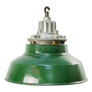 Vintage Industrial British Pendant Lamp in Enamel, Cast Iron, and Glass from Maxlume For Sale