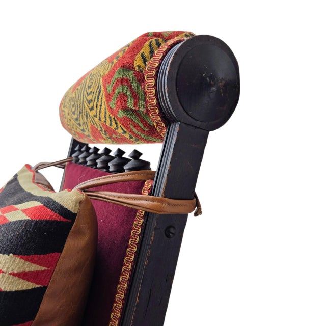 Burgundy Circa 1860 Victorian Platform Rocker Navaho Blanket Pillow/ Snow Leopard Head Pillow For Sale - Image 8 of 14