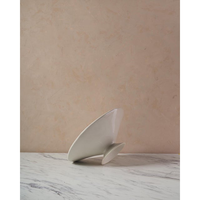 Large Handcrafted Ceramic Pedestal Bowl by NPage Studio X Lostine in Salt White For Sale In Baltimore - Image 6 of 9