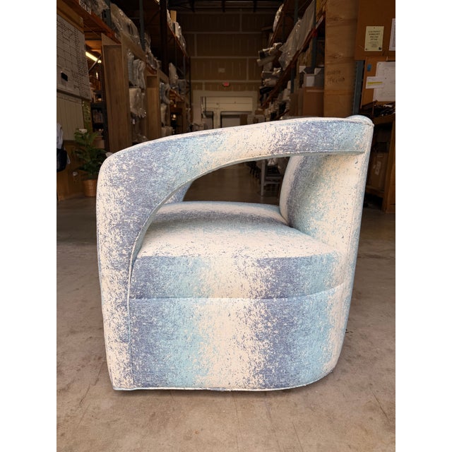 Jessica Charles Blue and White Swivel Lounge Chair For Sale - Image 4 of 8