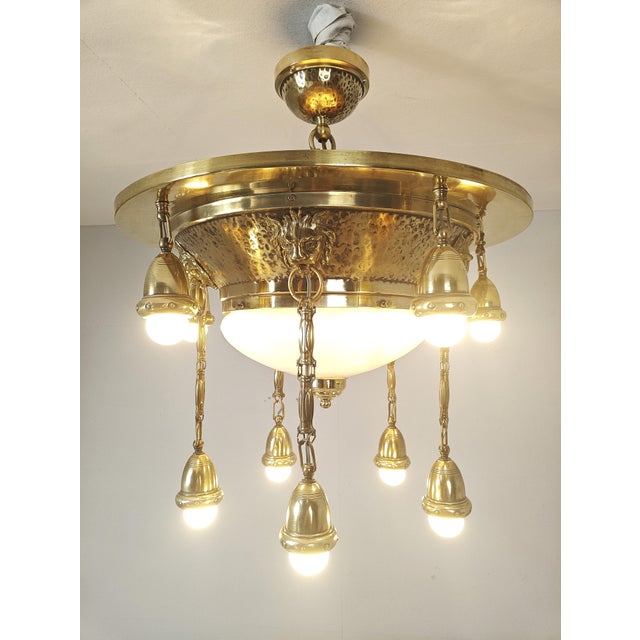 Art Nouveau Ceiling Lamp with Lion Heads, 1900s For Sale - Image 11 of 15
